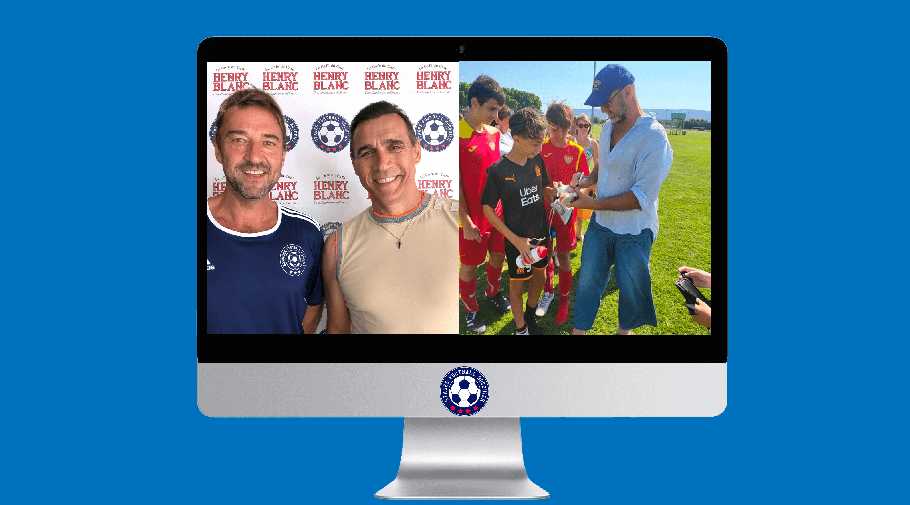 Adrian Paul, star of the Highlander series and Eric Cantona, elected player of the century at Manchester United, visited us at the Bosquier Football Academy.