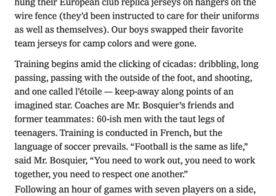 NEW YORK TIMES SUMMER SOCCER CAMP BOSQUIER IN FRANCE